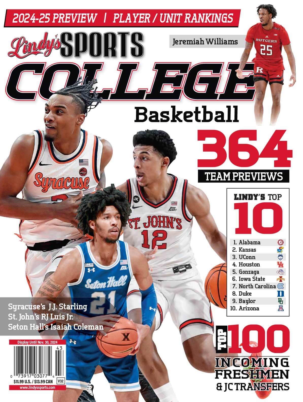 Lindy's Sports College 2024-25 Basketball Magazine Sports Magazines SureShot Books Publishing LLC St. Johns /Syracuse