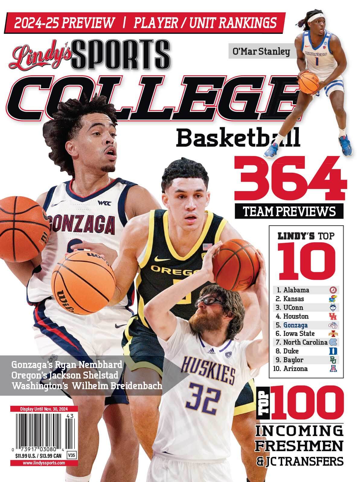 Lindy's Sports College 2024-25 Basketball Magazine Sports Magazines SureShot Books Publishing LLC ORE /GON /WASH /BS