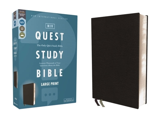 Niv, Quest Study Bible, Large Print, Bonded Leather, Black, Comfort Print: The Only Q and A Study Bible Bible Zondervan
