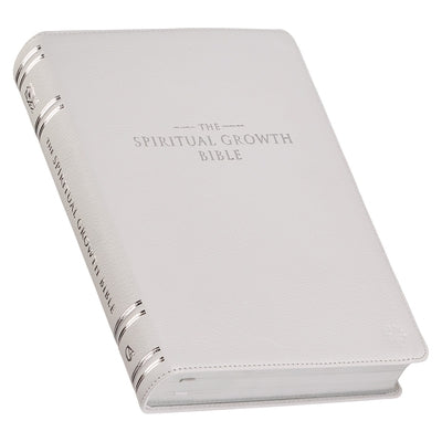 The Spiritual Growth Bible, Study Bible, NLT - New Living Translation Holy Bible, Premium Full Grain Leather, White Bible Christian Art Gifts