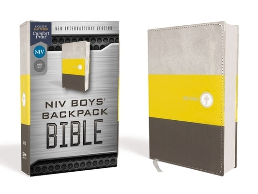 Niv, Boys' Backpack Bible, Compact, Leathersoft, Yellow/Gray, Red Letter Edition, Comfort Print Bible Zonderkidz