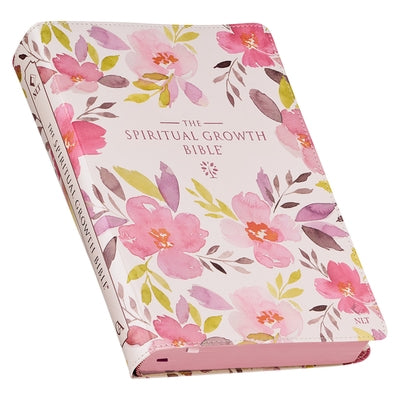 The Spiritual Growth Bible, Study Bible, NLT - New Living Translation Holy Bible, Faux Leather, Pink Purple Printed Floral Bible Christian Art Gifts