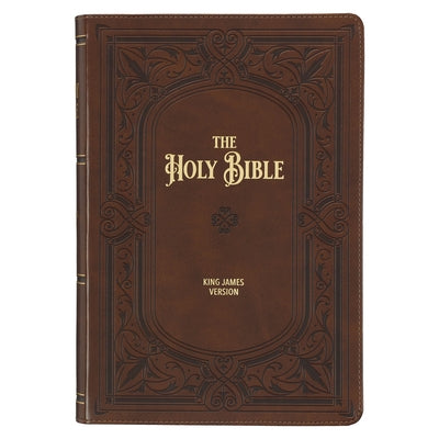 KJV Study Bible, Large Print King James Version Holy Bible, Thumb Tabs, Ribbons, Faux Leather Saddle Tan Framed Art Nouveau Debossed Bible Christian Art Publishers