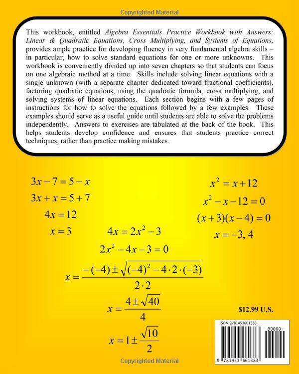 Algebra Essentials Practice Workbook with Answers: Linear & Quad - MO Corrections Bookstore